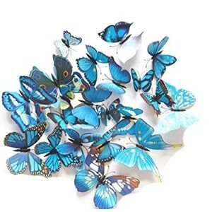 Blue Butterfly Wall Decor Stickers 3D Double Layer Art Decal Room Decor‎ 8pks